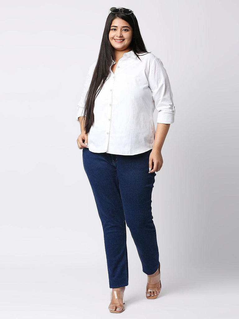 Style Quotient Women White Solid Poly Cotton Regular Formal Shirt-Shirts-StyleQuotient