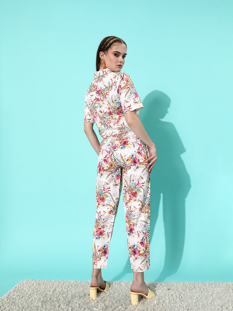 Style Quotient Women White & Pink Floral Print Co-ords Set-Co-Ords-StyleQuotient
