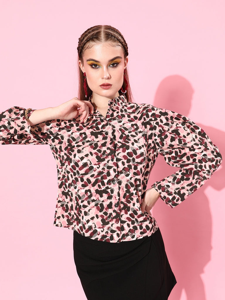 Style Quotient Women Pink Classic Fit Printed Casual Shirt-Shirts-StyleQuotient