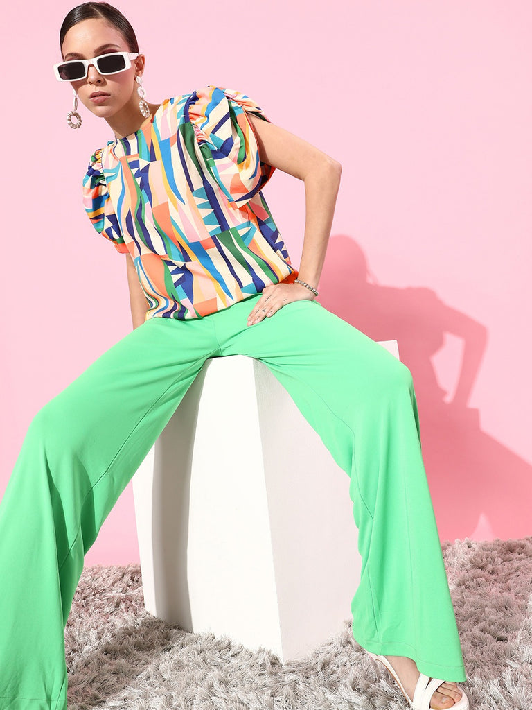 Style Quotient Women Multicoloured Print Puff Sleeves Top-Tops-StyleQuotient