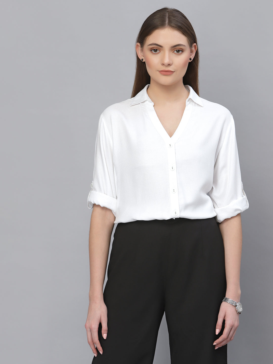 Style Quotient Women White Classic Casual Shirt-Shirts-StyleQuotient