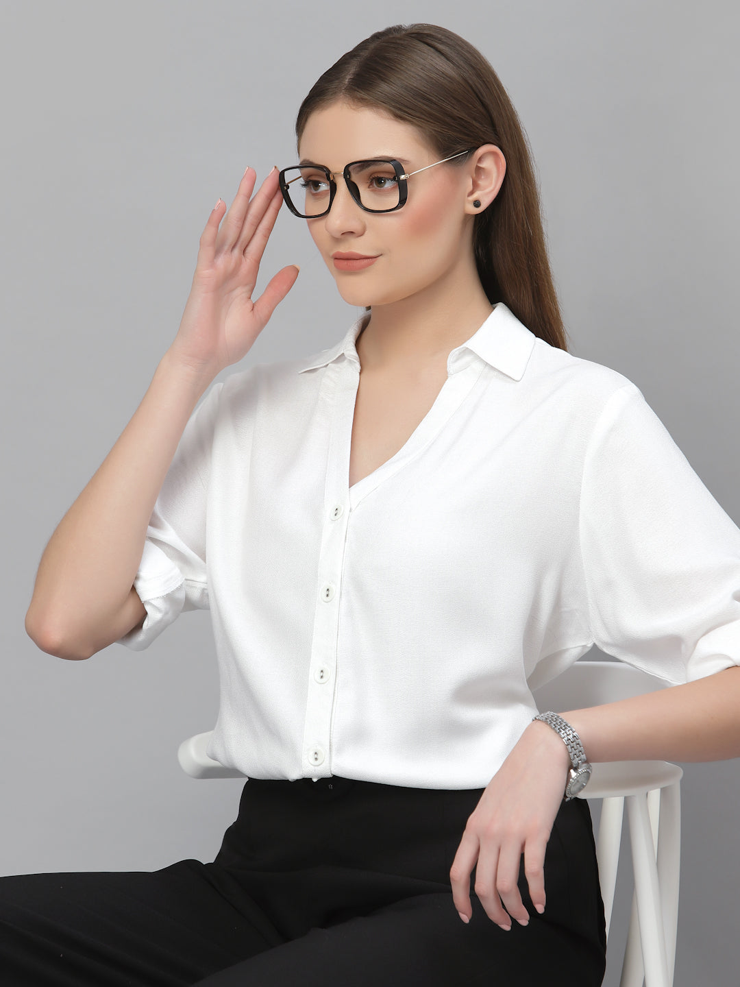 Style Quotient Women White Classic Casual Shirt-Shirts-StyleQuotient