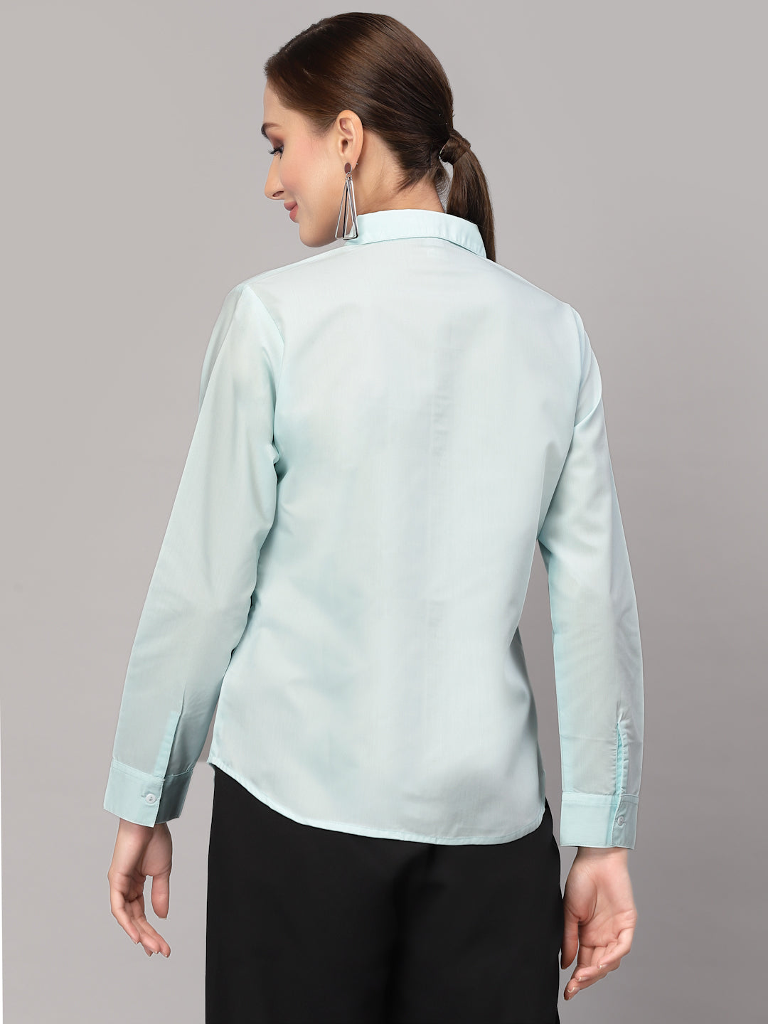 Style Quotient Women Solid Light Blue Cotton Regular Formal Shirt-Shirts-StyleQuotient