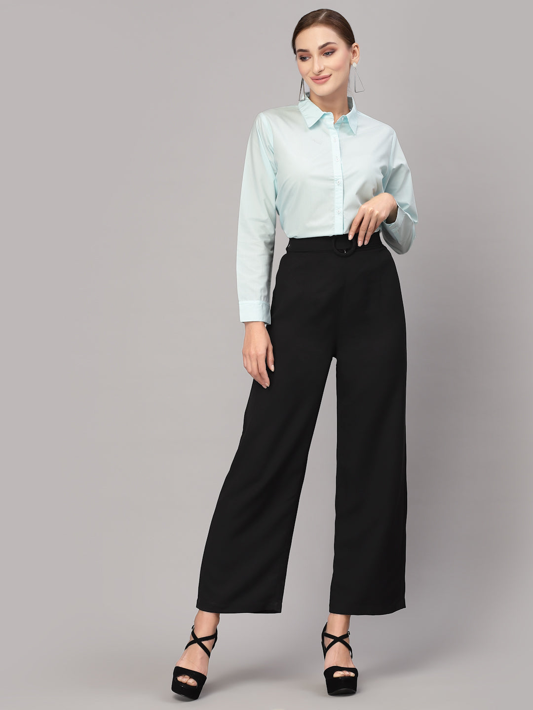 Style Quotient Women Solid Light Blue Cotton Regular Formal Shirt-Shirts-StyleQuotient