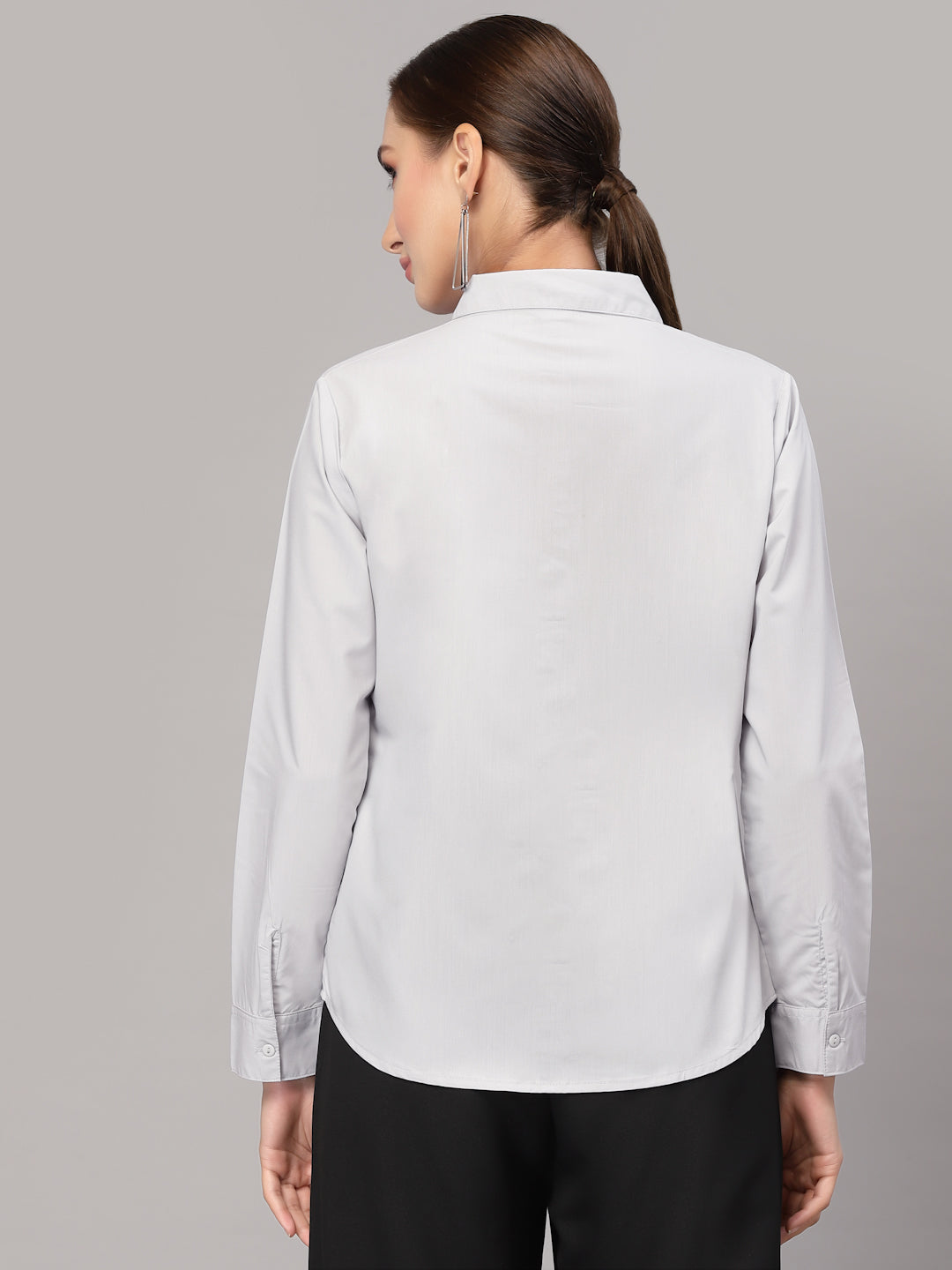 Style Quotient Women Solid Grey Cotton Regular Formal Shirt-Shirts-StyleQuotient