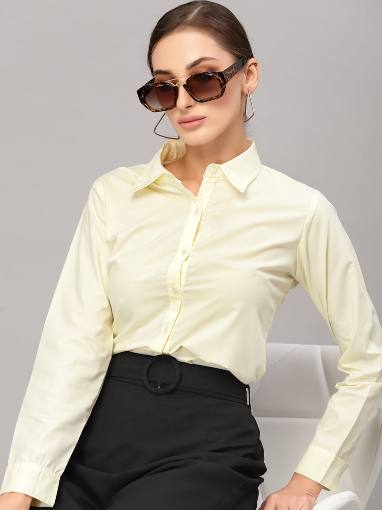 Style Quotient Women Solid Yellow Cotton Regular Formal Shirt-Shirts-StyleQuotient