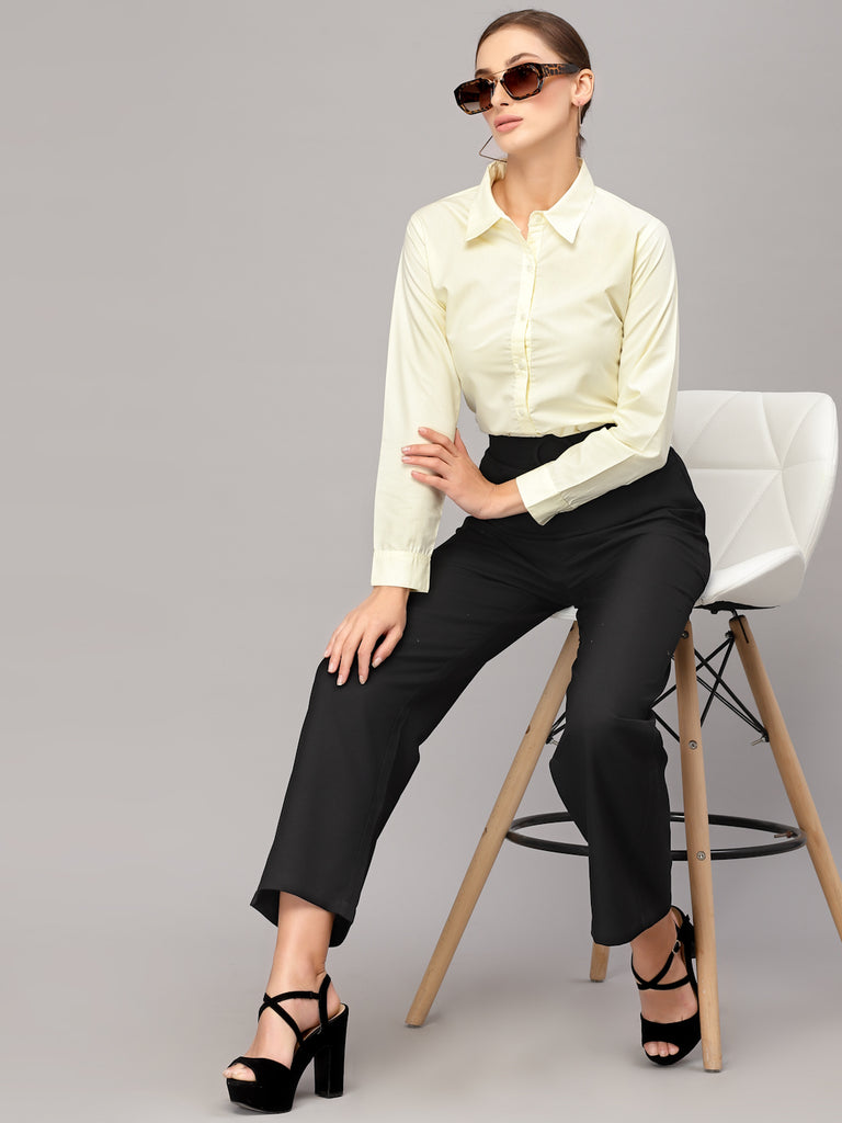 Style Quotient Women Solid Yellow Cotton Regular Formal Shirt-Shirts-StyleQuotient