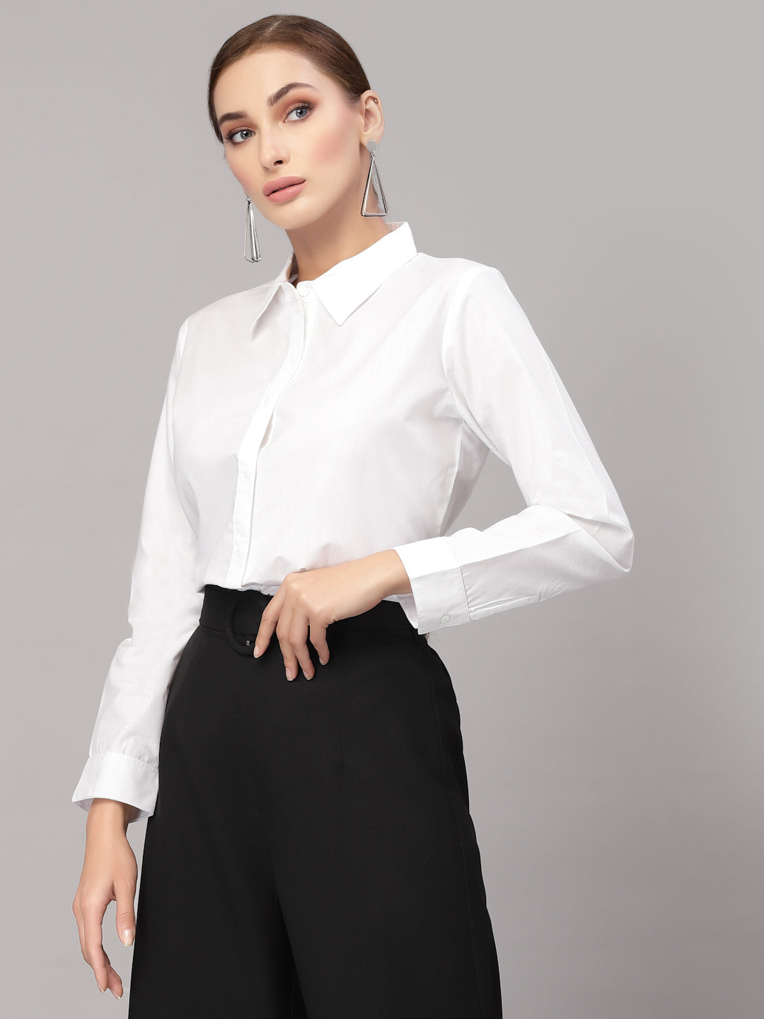 Style Quotient Women Solid White Cotton Regular Formal Shirt-Shirts-StyleQuotient