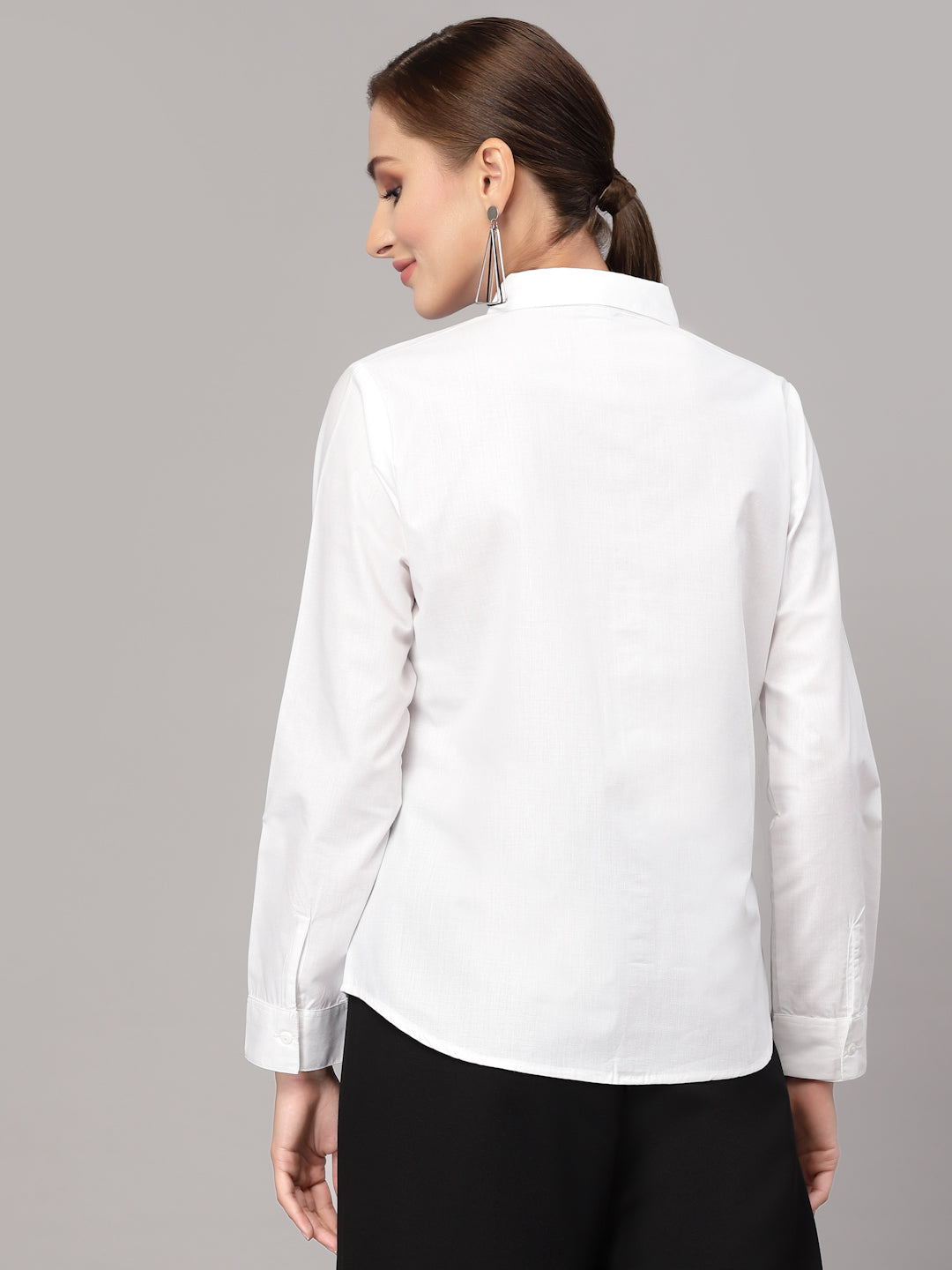 Style Quotient Women Solid White Cotton Regular Formal Shirt-Shirts-StyleQuotient