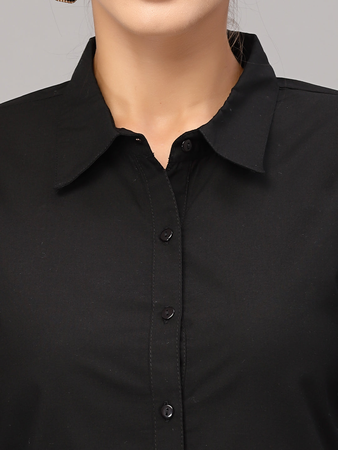 Style Quotient Women Solid Black Cotton Regular Formal Shirt-Shirts-StyleQuotient