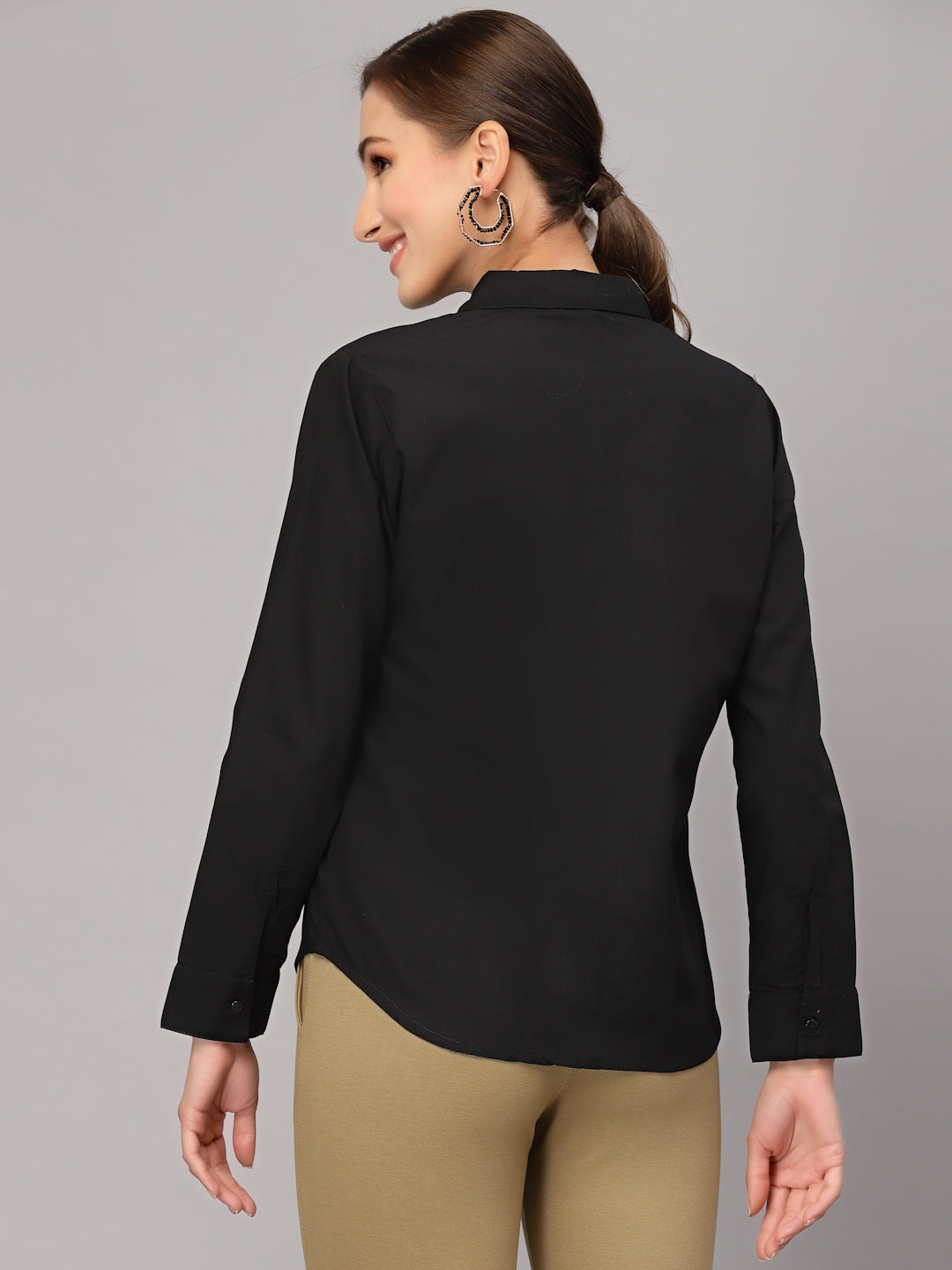 Style Quotient Women Solid Black Cotton Regular Formal Shirt-Shirts-StyleQuotient