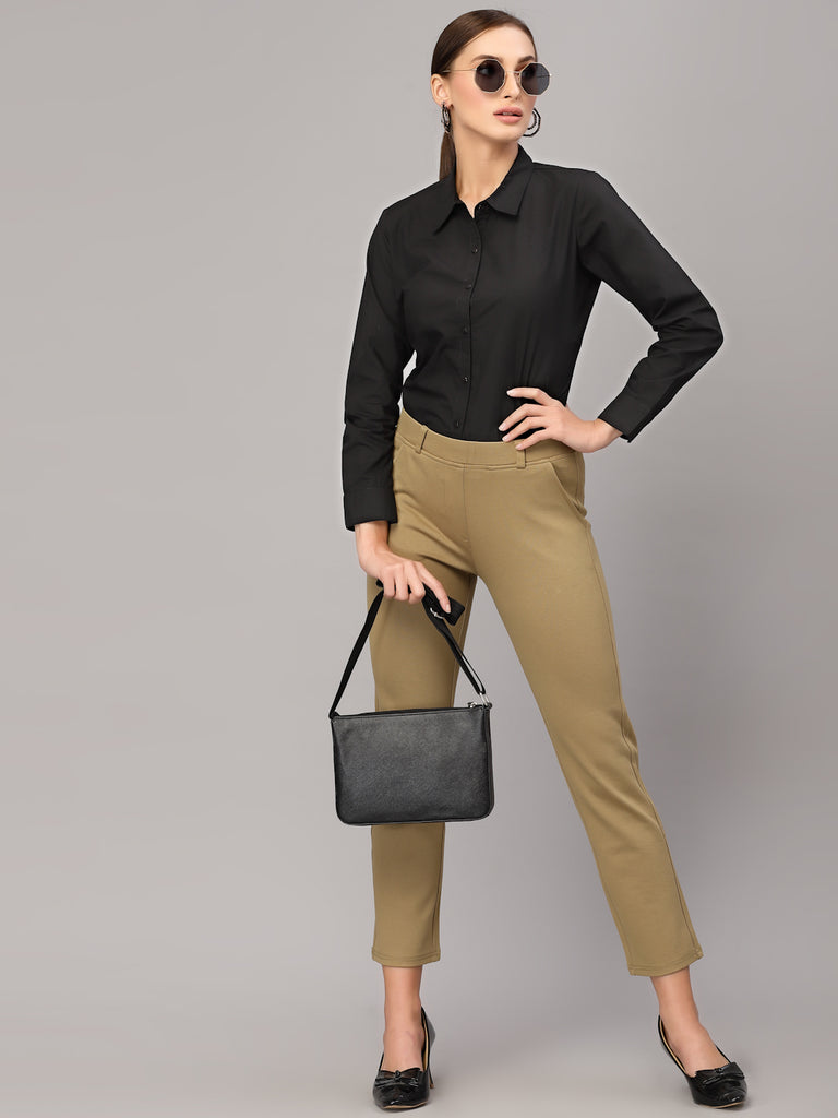 Style Quotient Women Solid Black Cotton Regular Formal Shirt-Shirts-StyleQuotient