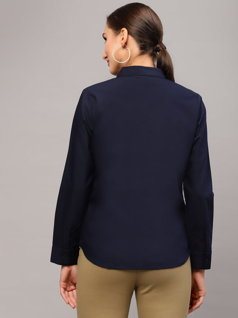 Style Quotient Women Solid Navy Cotton Regular Formal Shirt-Shirts-StyleQuotient