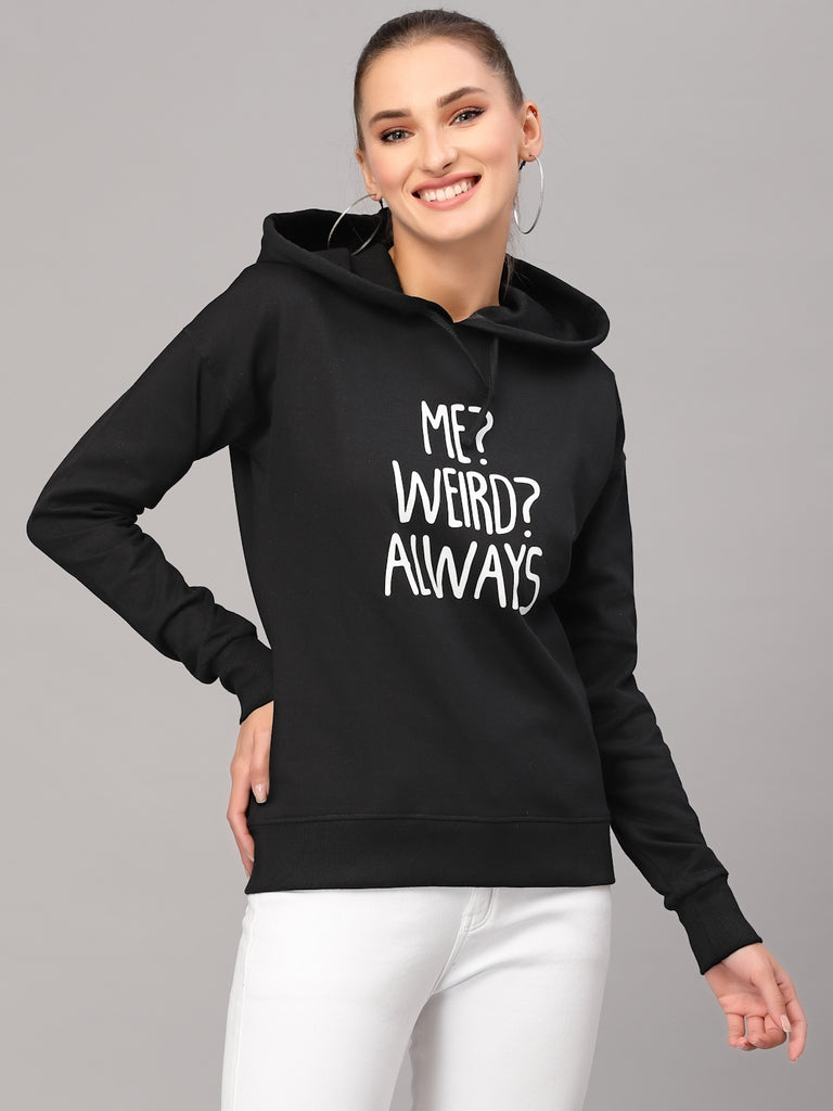 Style Quotient Women Black Printed Hooded Sweatshirt-Sweaters-StyleQuotient