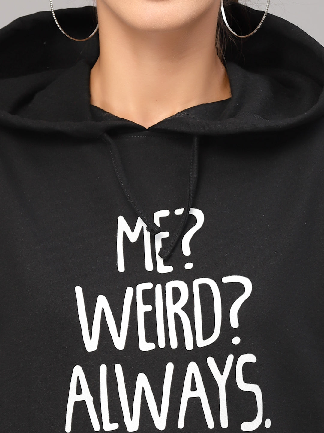 Style Quotient Women Black Printed Hooded Sweatshirt-Sweaters-StyleQuotient