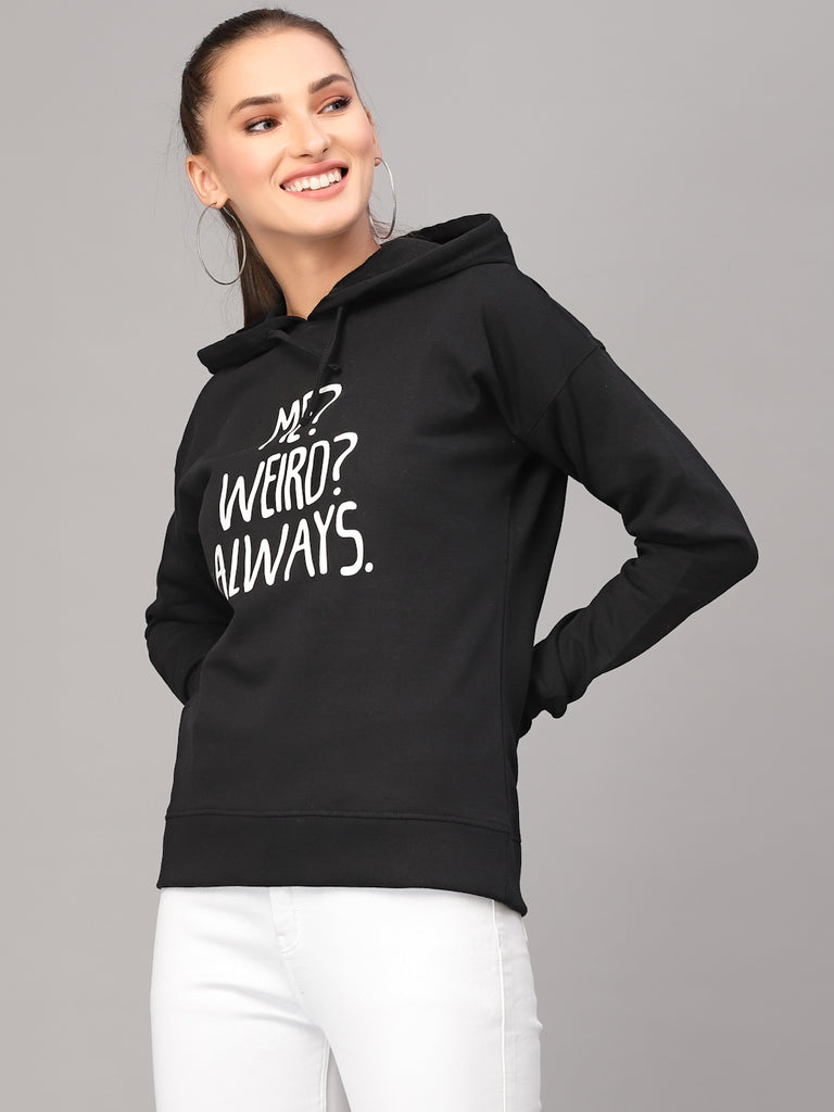 Style Quotient Women Black Printed Hooded Sweatshirt-Sweaters-StyleQuotient