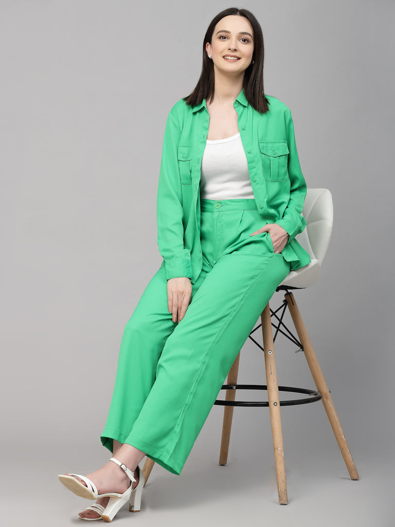 Style Quotient Women Solid Bright Green Polyester Relaxed Smart Casual Co-ord Set-Co-Ords-StyleQuotient