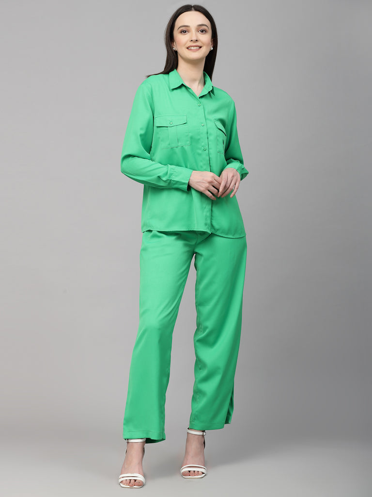Style Quotient Women Solid Bright Green Polyester Relaxed Smart Casual Co-ord Set-Co-Ords-StyleQuotient