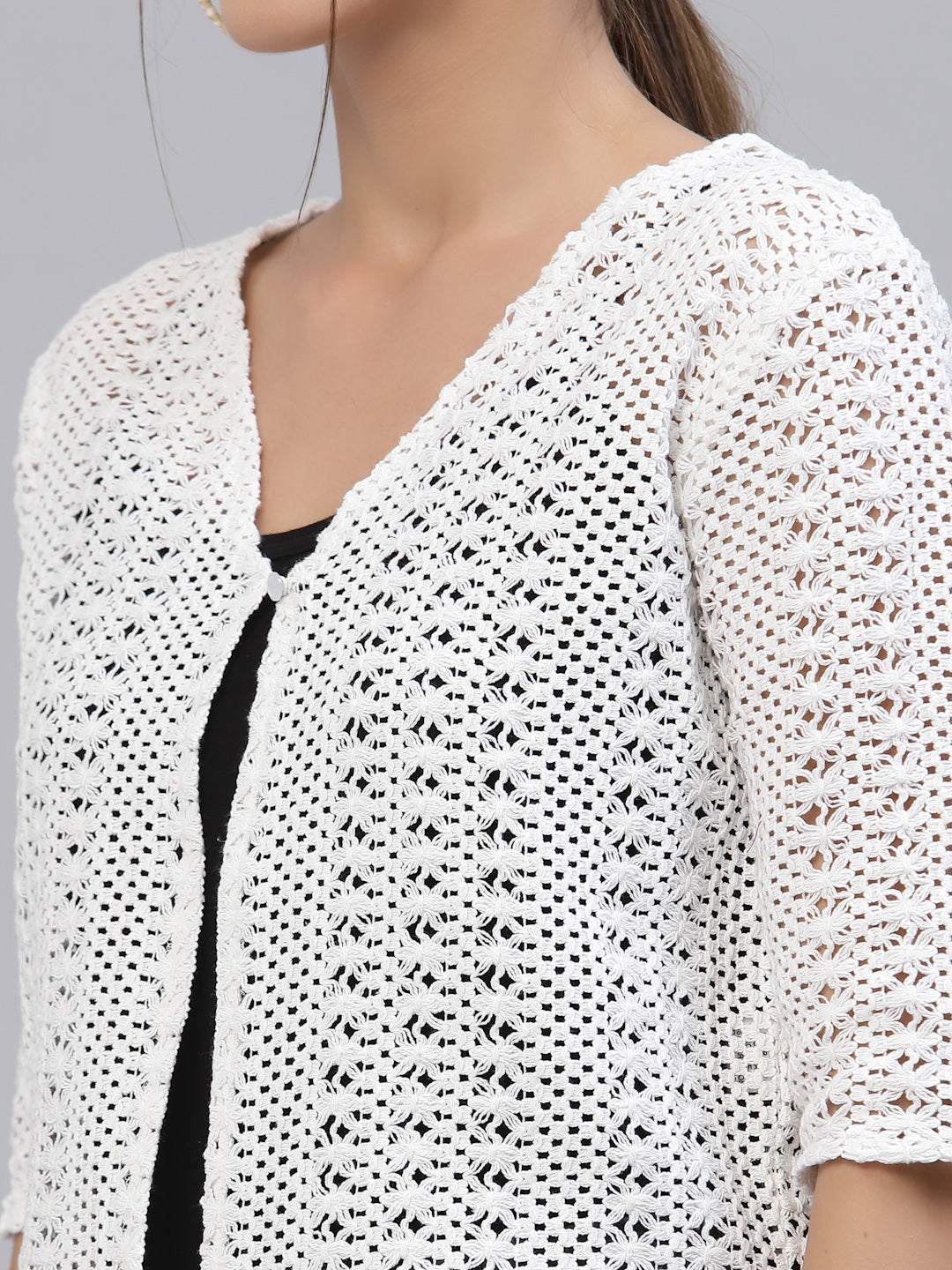 Style Quotient Women Self design white cotton lace regular smart casual shrug-Shrug-StyleQuotient