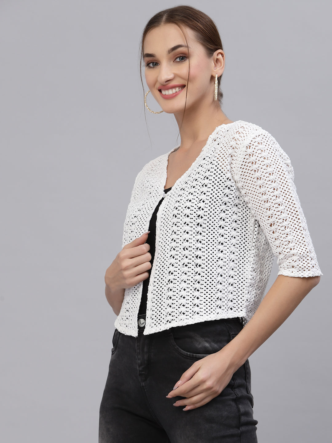 Style Quotient Women Self design white cotton lace regular smart casual shrug-Shrug-StyleQuotient