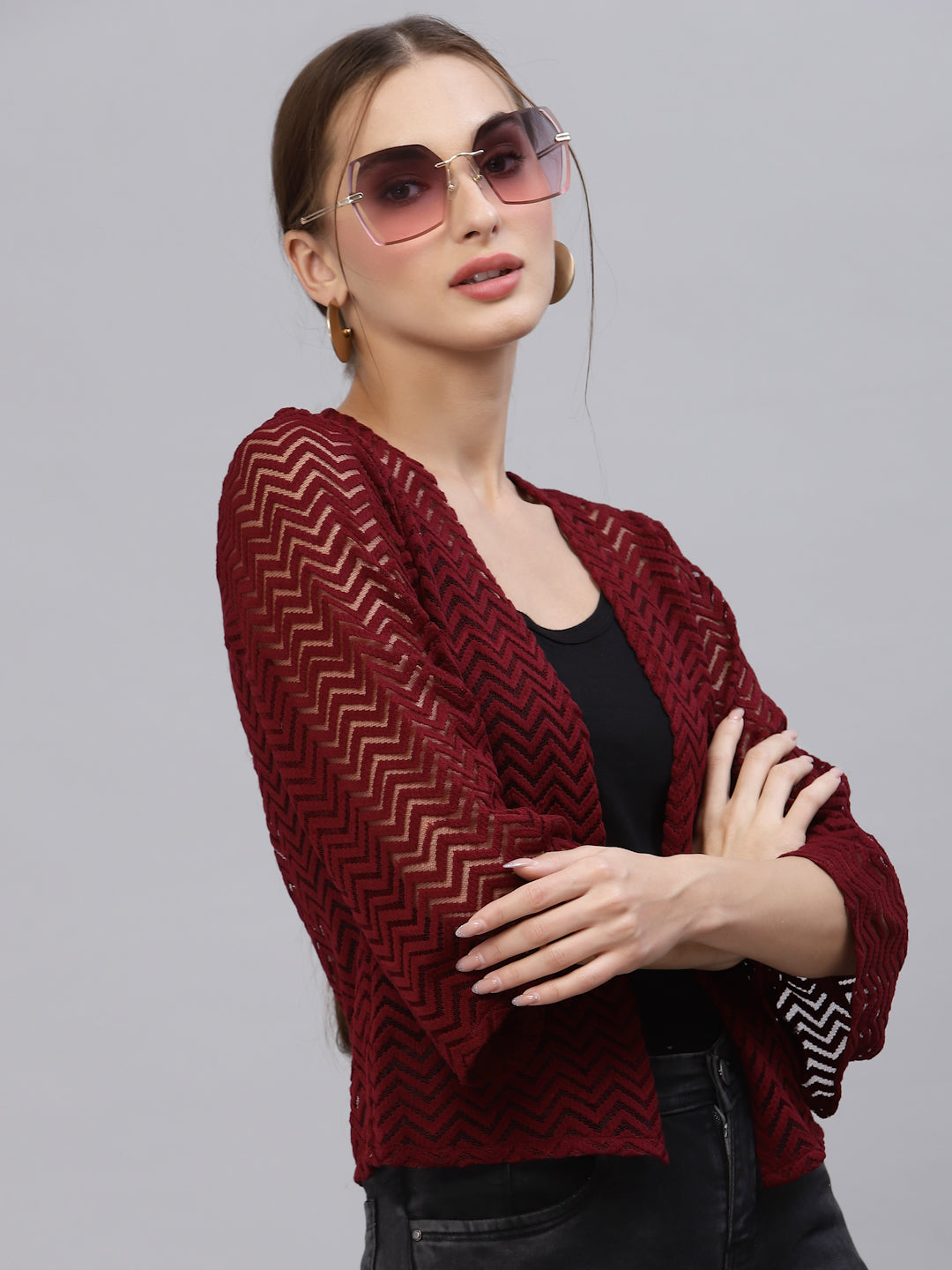 Style Quotient Women Maroon Shrug-Shrug-StyleQuotient