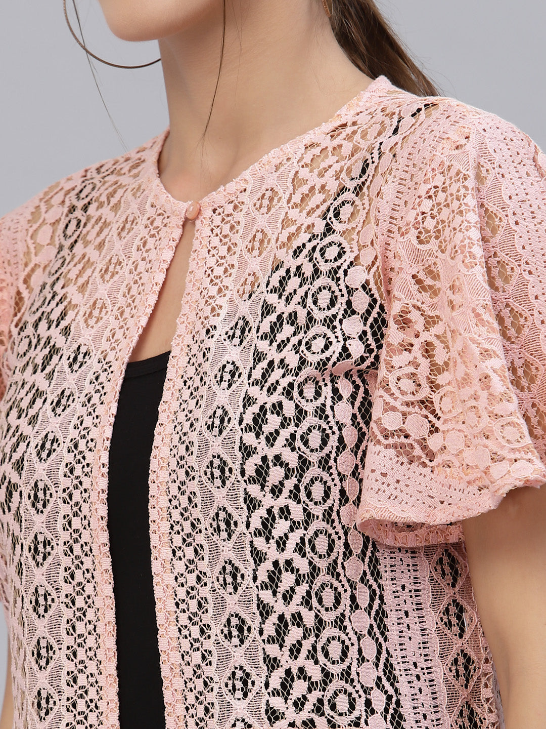 Style Quotient Women Nude Self Design Lace Open Front Smart Casual Shrug-Shrug-StyleQuotient