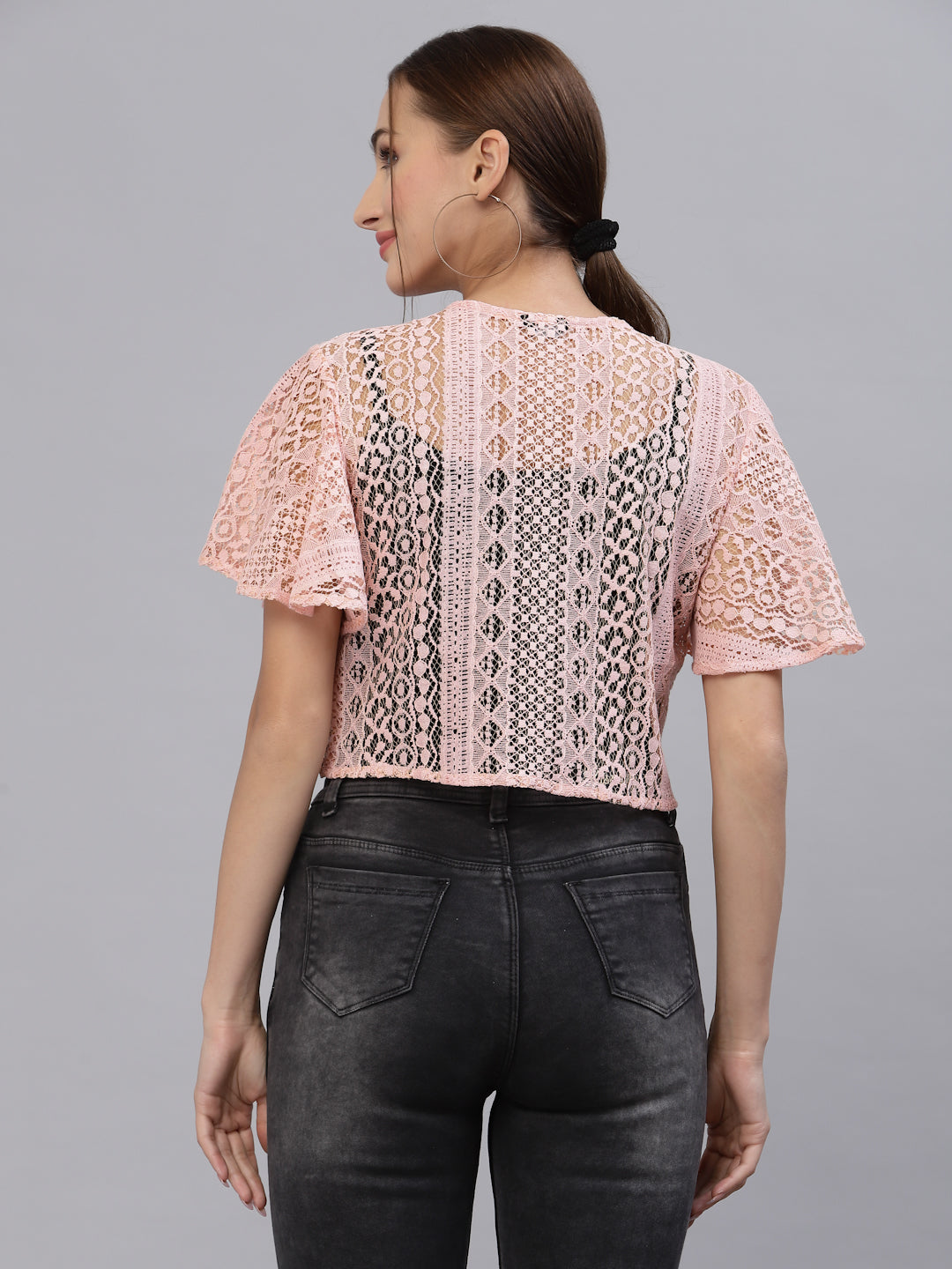 Style Quotient Women Nude Self Design Lace Open Front Smart Casual Shrug-Shrug-StyleQuotient