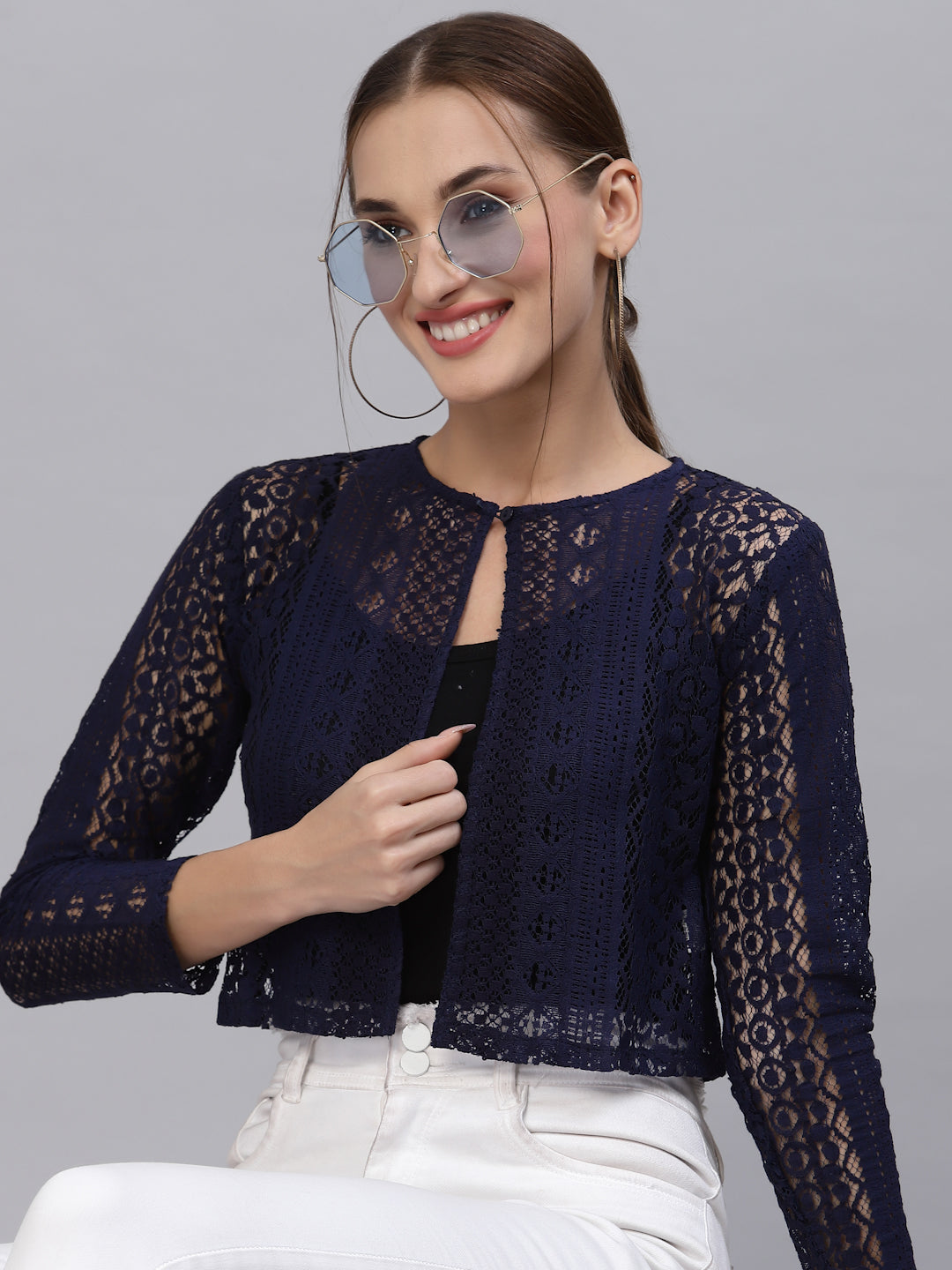 Style Quotient Women Navy Blue Shrug-Shrug-StyleQuotient