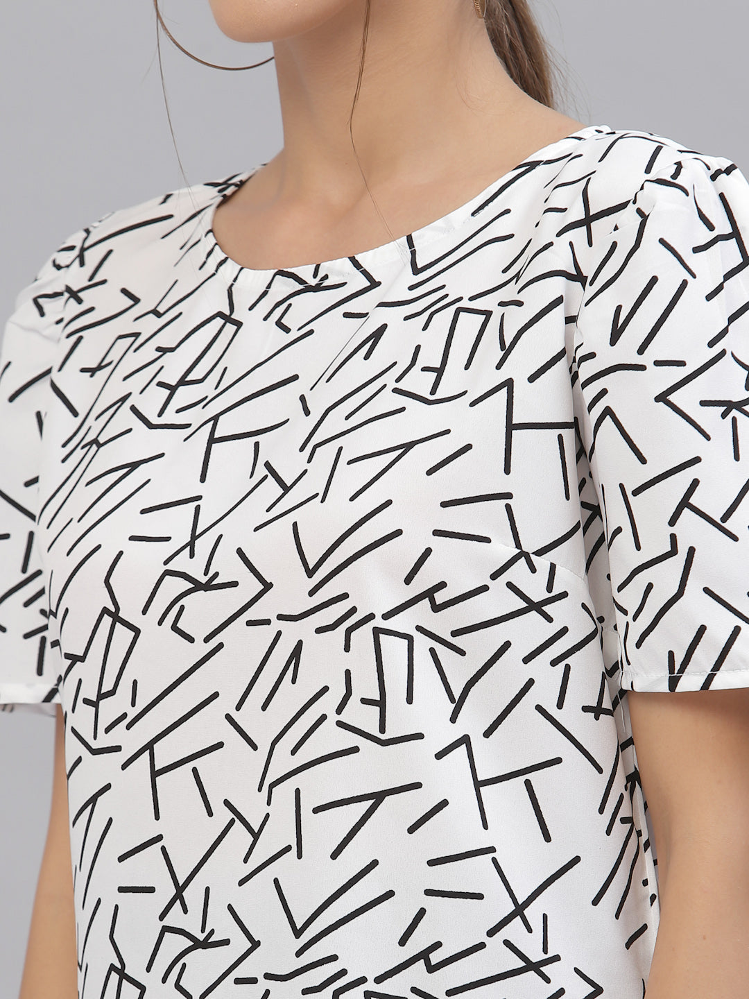 Style Quotient Women White & Black Geometric Print Top-Tops-StyleQuotient