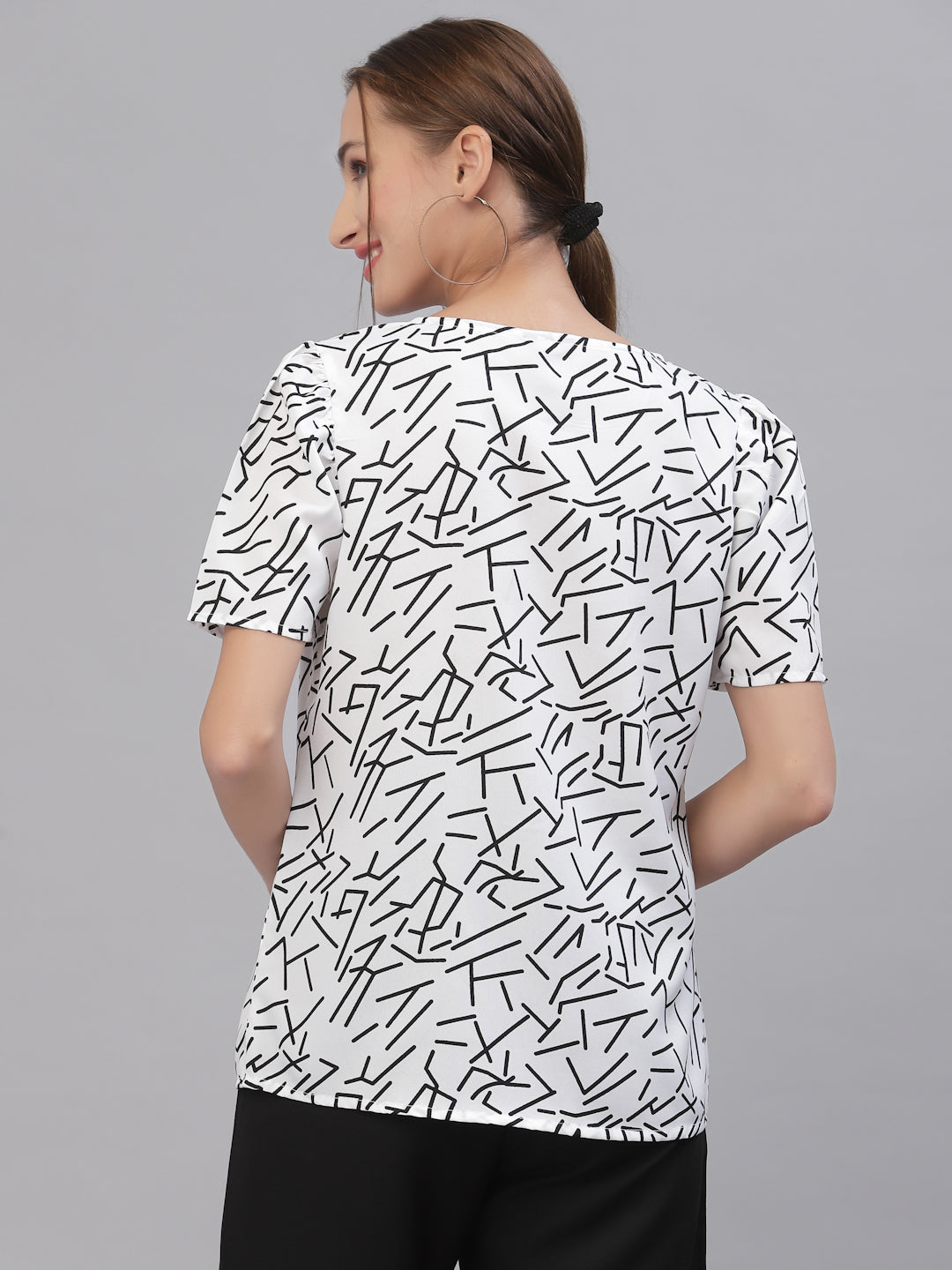 Style Quotient Women White & Black Geometric Print Top-Tops-StyleQuotient