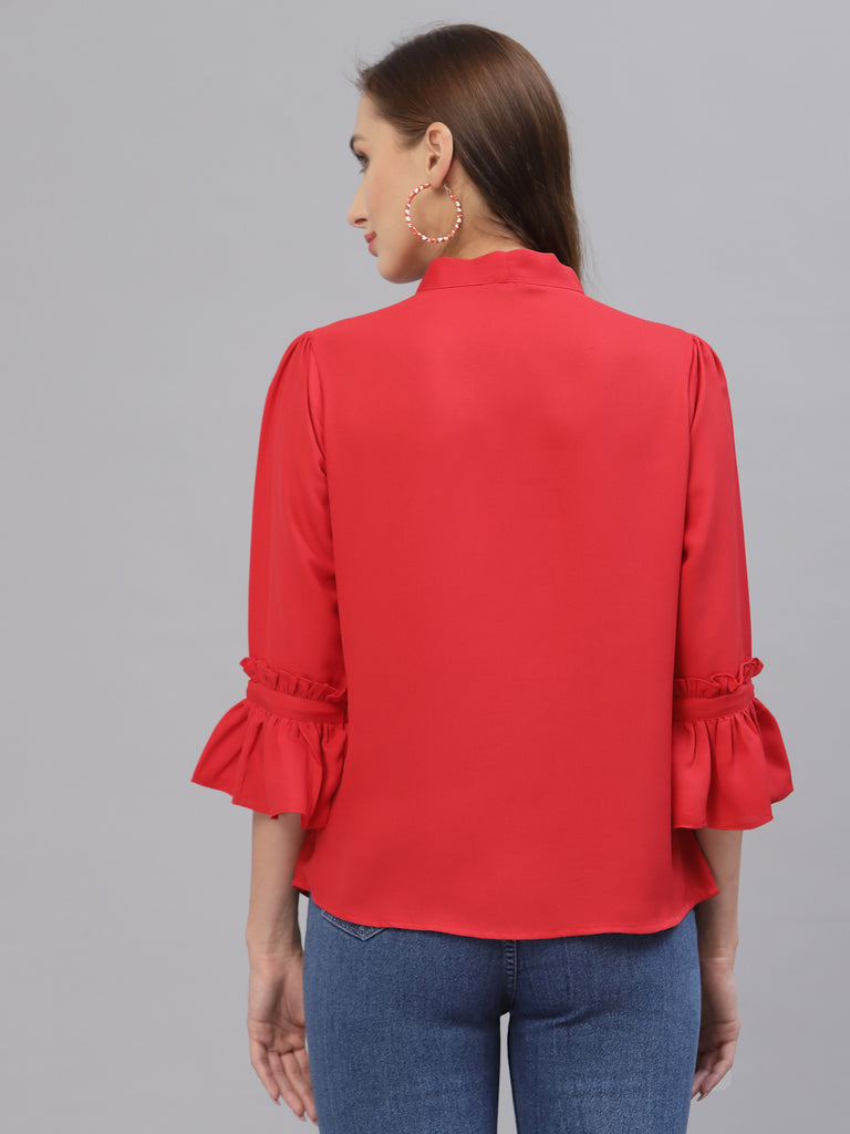 Style Quotient Women Solid Red Polymoss Regular smart casual Top-Tops-StyleQuotient