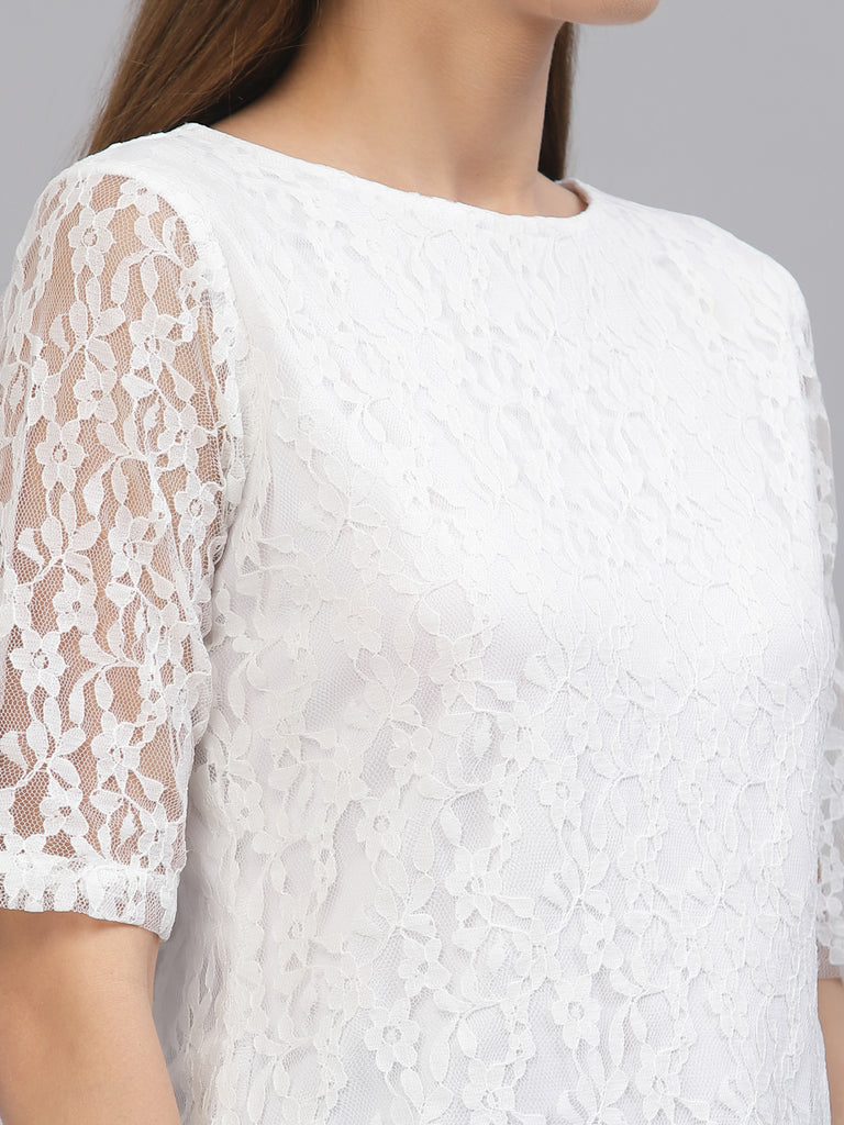 Style Quotient Women White Lace Insert Embroidered Floral Top-Tops-StyleQuotient