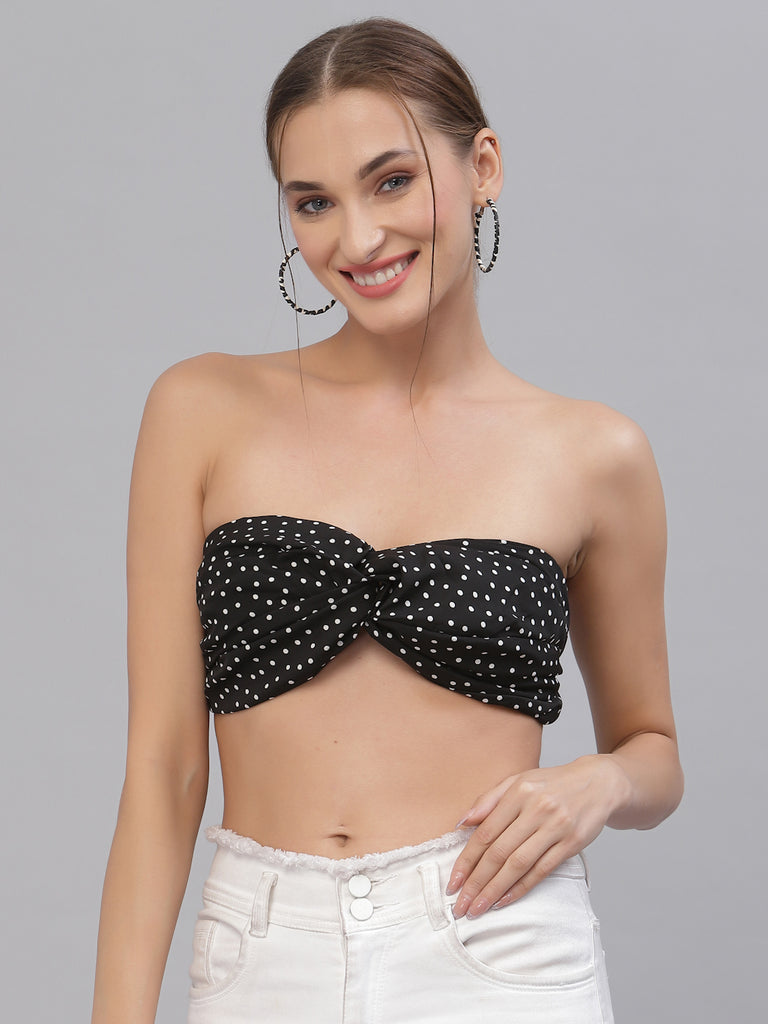 Style Quotient Women Black & White Printed Tube Crop Top-Tops-StyleQuotient