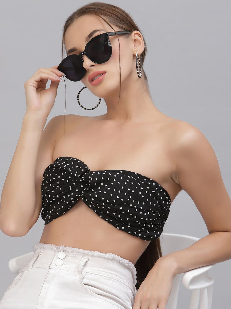Style Quotient Women Black & White Printed Tube Crop Top-Tops-StyleQuotient