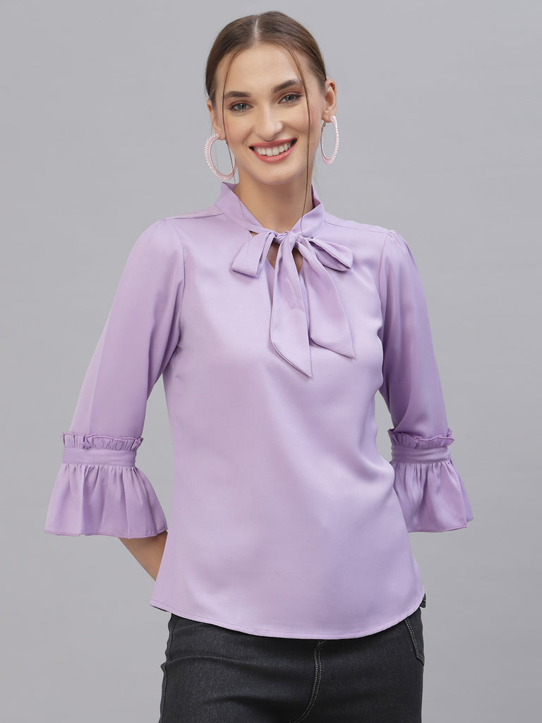 Style Quotient Women Solid Lilac Polymoss Regular smart casual Top-Tops-StyleQuotient