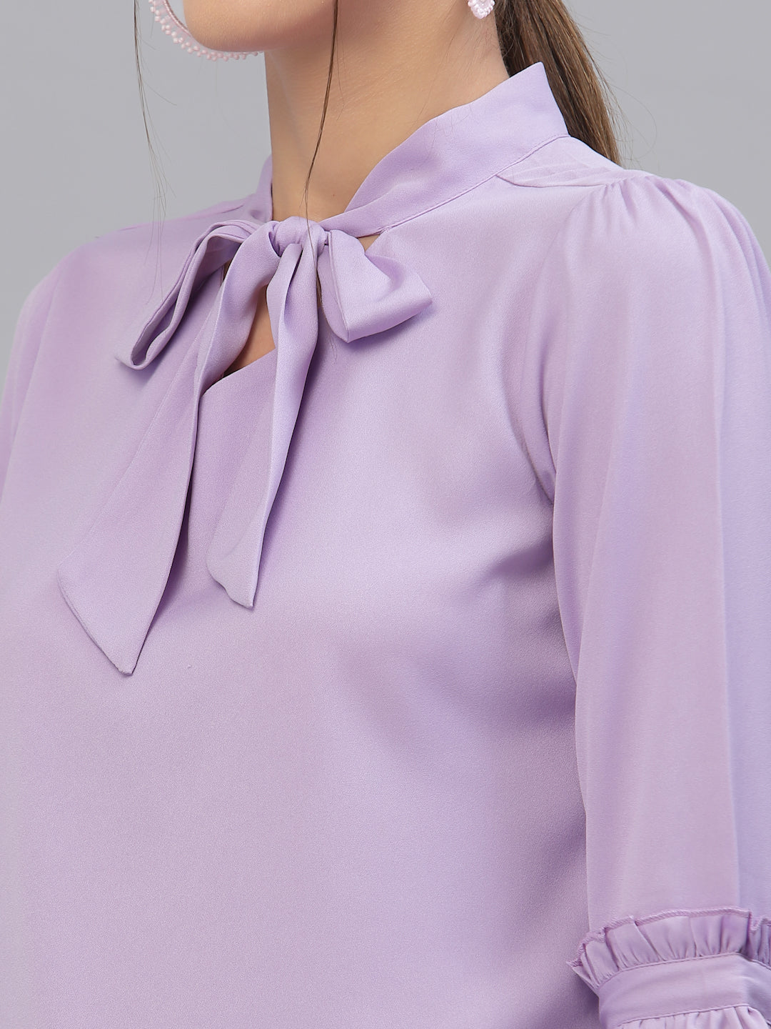 Style Quotient Women Solid Lilac Polymoss Regular smart casual Top-Tops-StyleQuotient