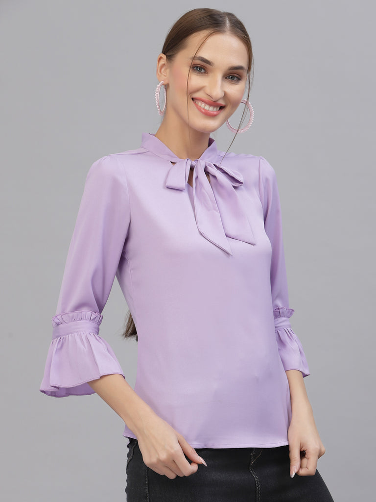 Style Quotient Women Solid Lilac Polymoss Regular smart casual Top-Tops-StyleQuotient