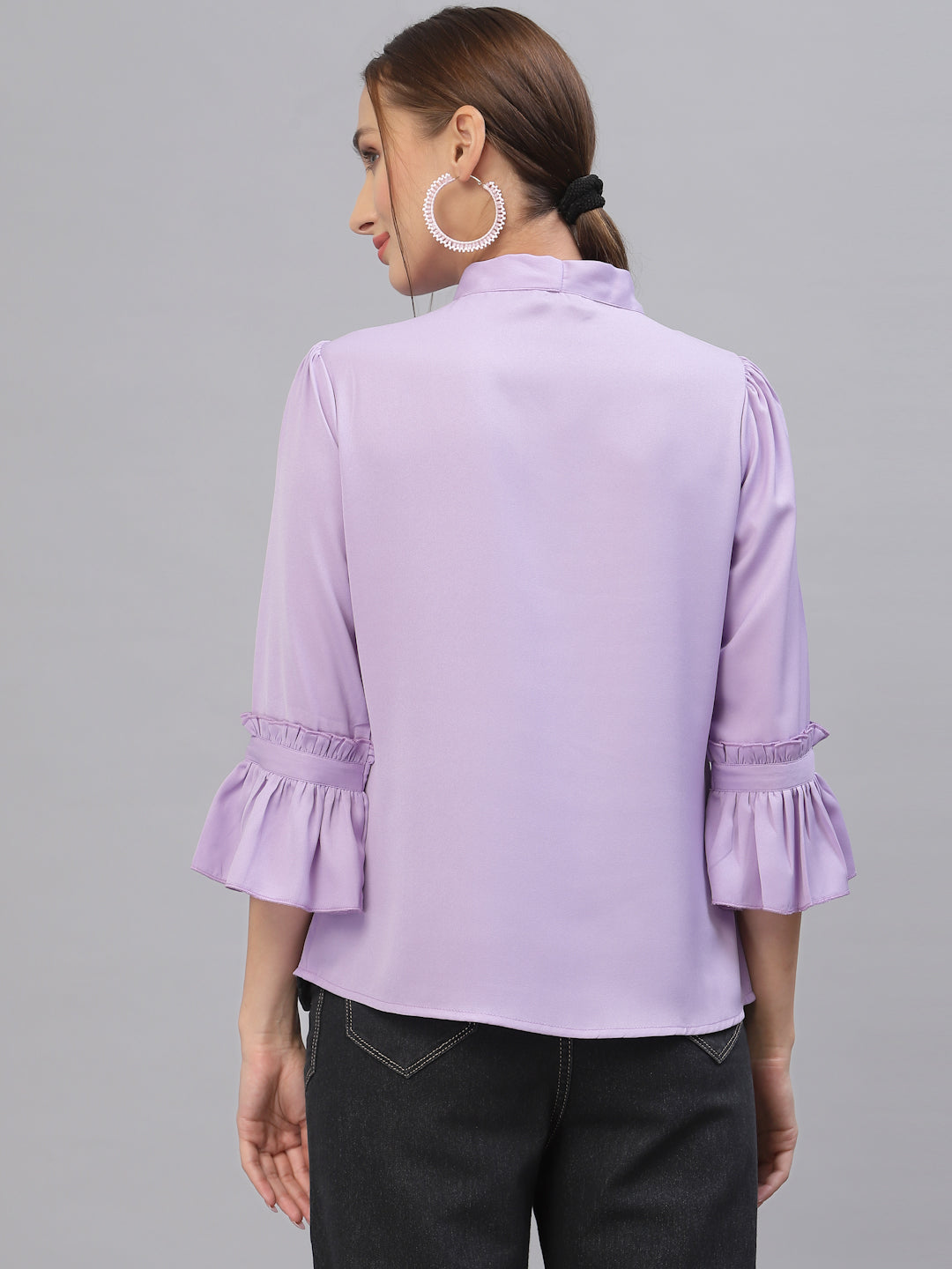 Style Quotient Women Solid Lilac Polymoss Regular smart casual Top-Tops-StyleQuotient