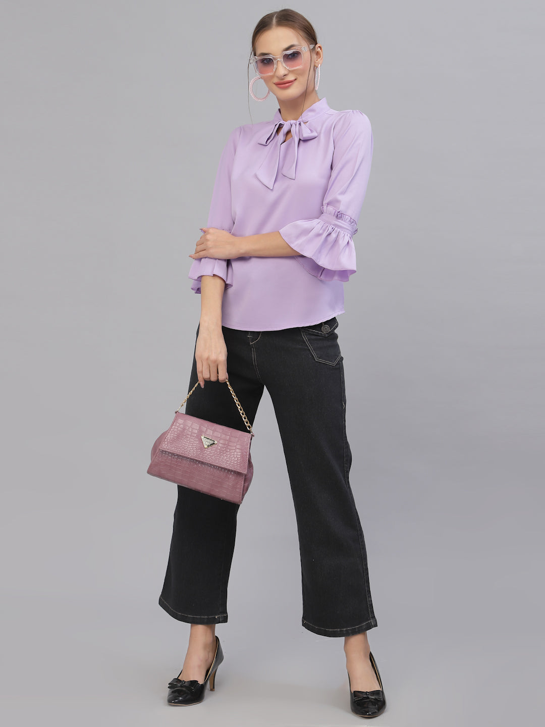 Style Quotient Women Solid Lilac Polymoss Regular smart casual Top-Tops-StyleQuotient