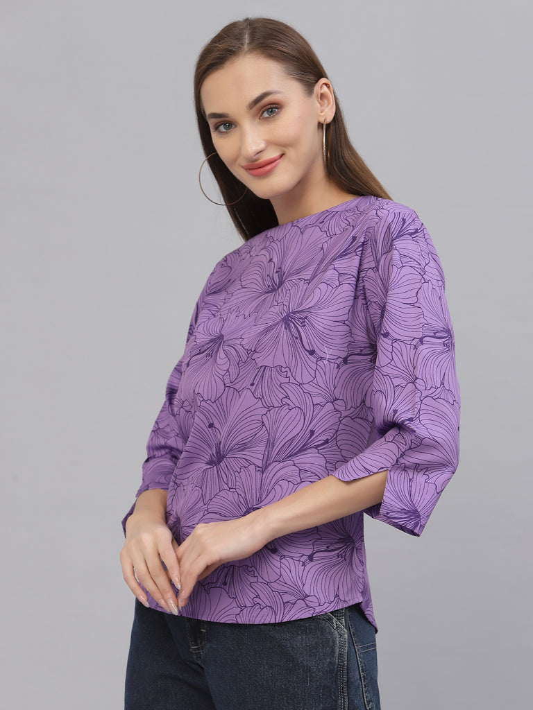 Style Quotient Women Purple Floral Printed Top-Tops-StyleQuotient