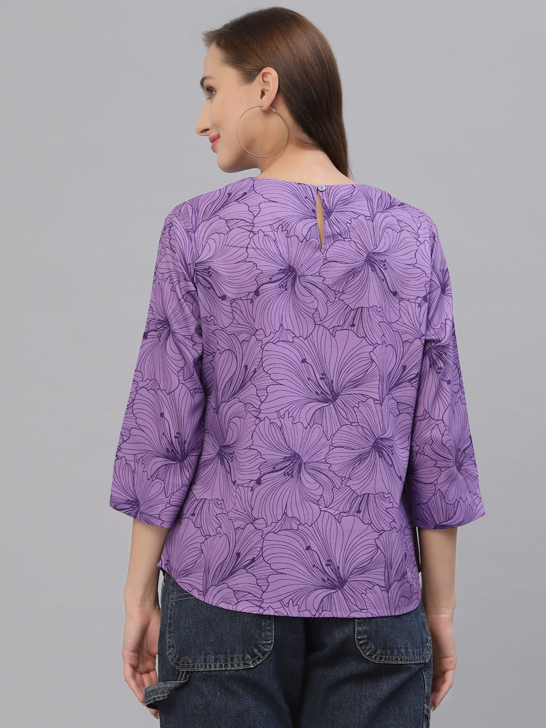 Style Quotient Women Purple Floral Printed Top-Tops-StyleQuotient