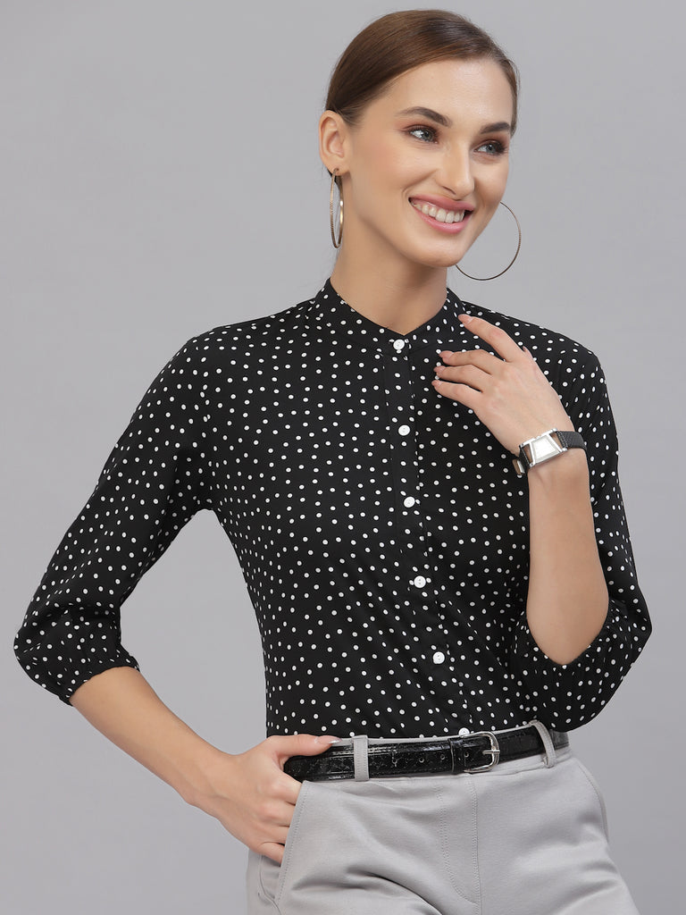 Style Quotient Women Black And White Polka Dot printed Polyester Formal Top-Shirts-StyleQuotient