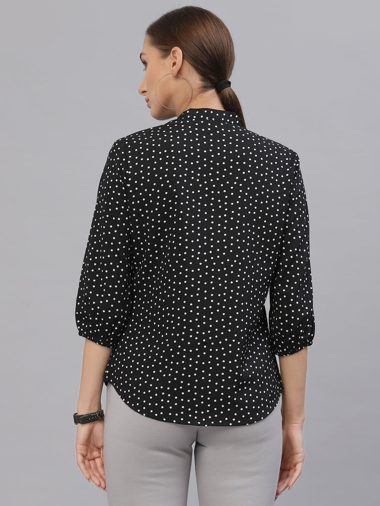 Style Quotient Women Black And White Polka Dot printed Polyester Formal Top-Shirts-StyleQuotient