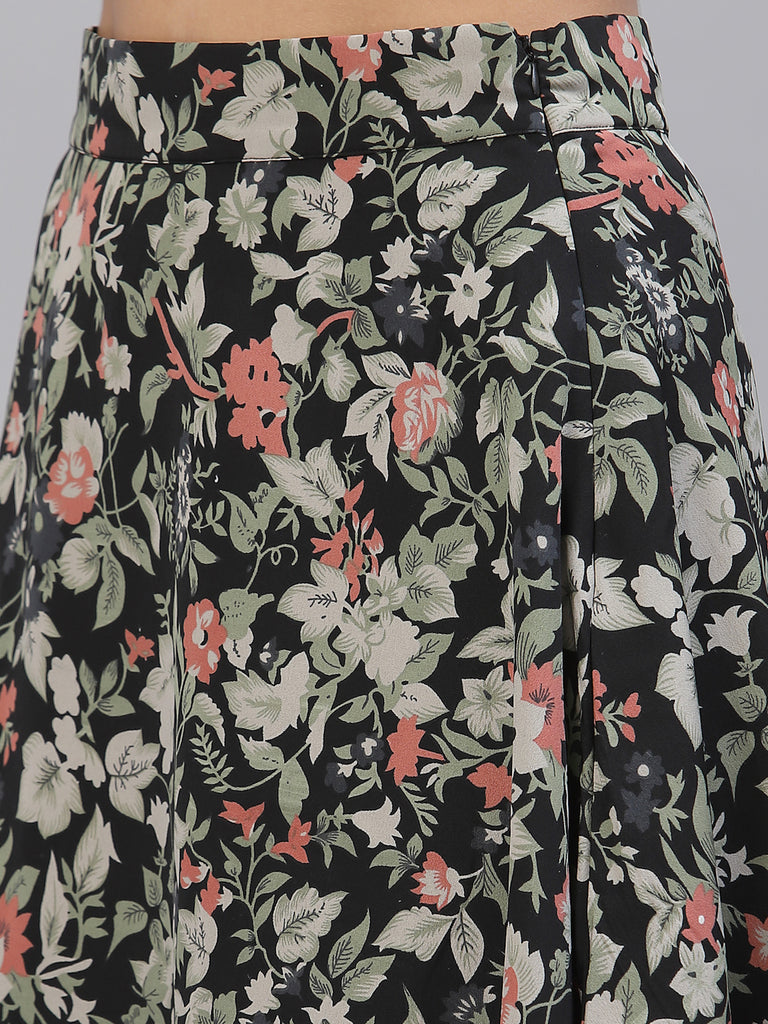 Style Quotient Women Black& Red Floral Printed A-Line Flared Mini Skirt-Skirts-StyleQuotient