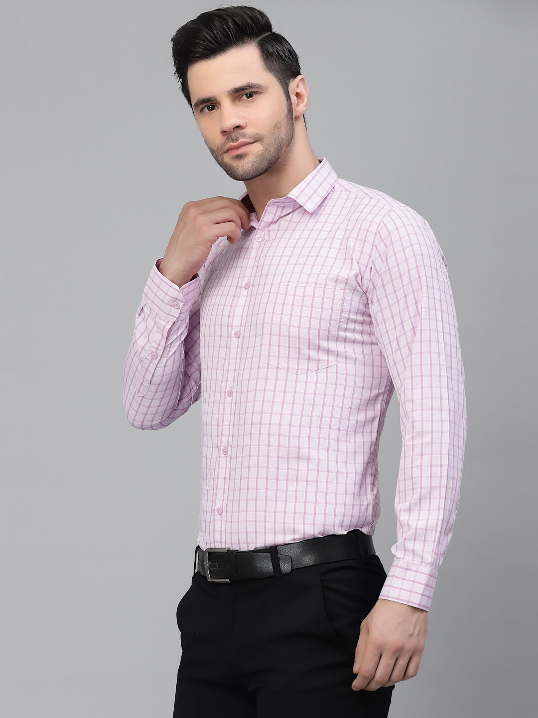 Style Quotient Men Pink Tattersall Checked Polycotton Regular Fit Formal Shirt-Mens Shirt-StyleQuotient