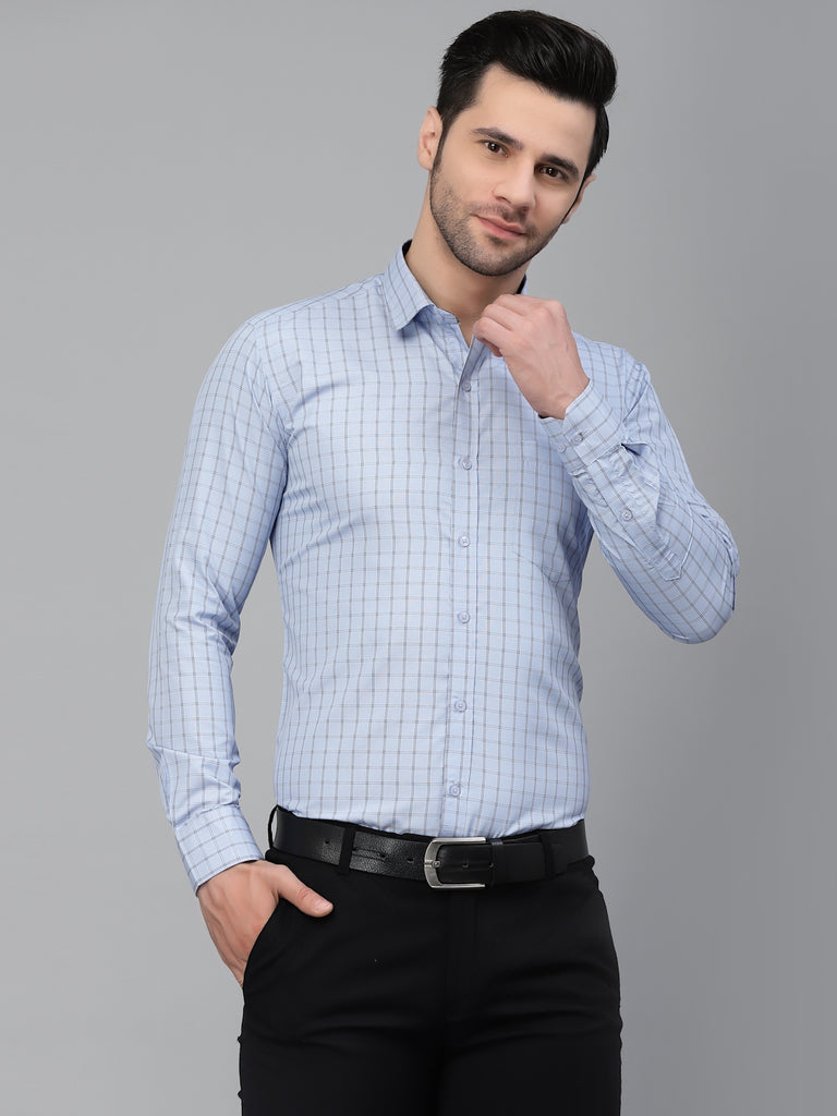 Style Quotient Men Blue Tattersall Checked Polycotton Regular Fit Formal Shirt-Mens Shirt-StyleQuotient