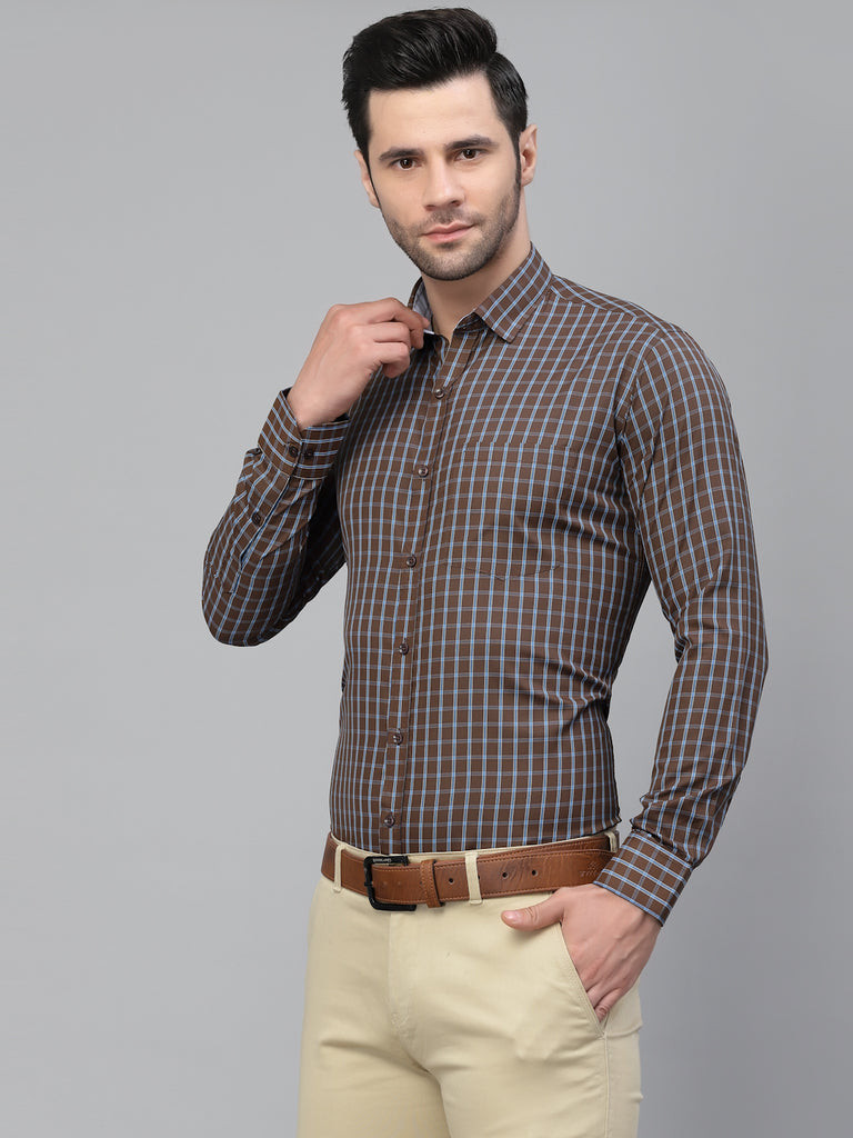 Style Quotient Men Brown Smart Checked Polycotton Regular Fit Formal Shirt-Mens Shirt-StyleQuotient