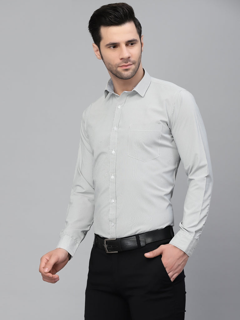 Style Quotient Men Black And white Pencil Striped Polycotton Regular Fit Formal Shirt-Mens Shirt-StyleQuotient