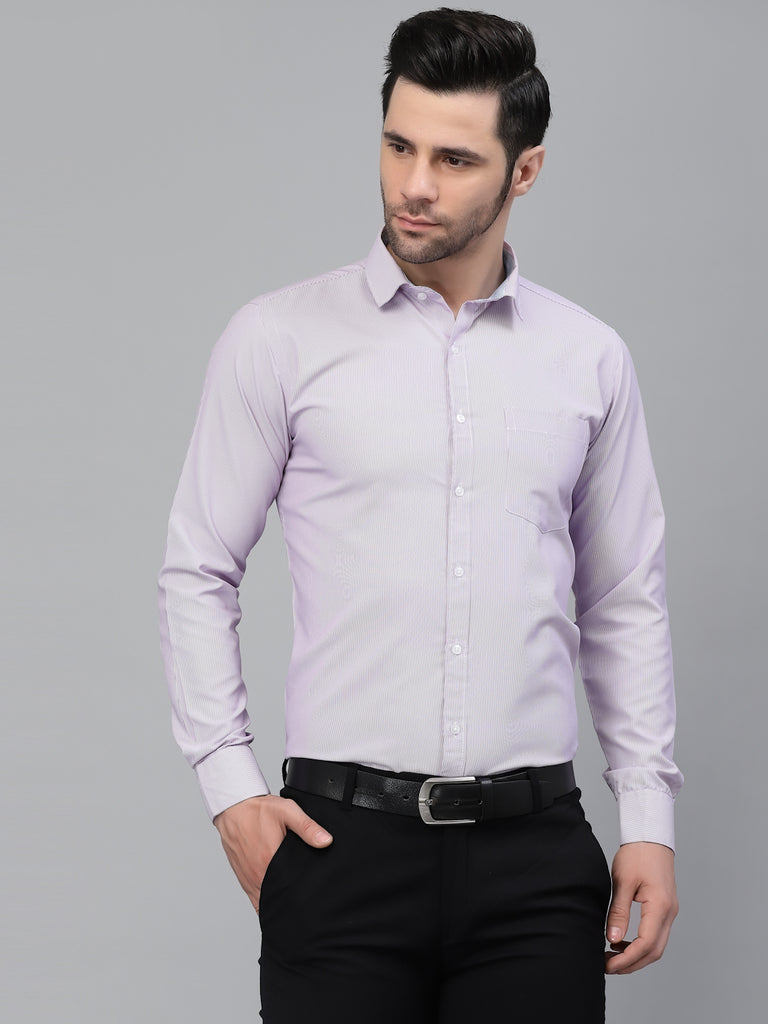 Style Quotient Men Lilac Pencil Striped Polycotton Regular Fit Formal Shirt-Mens Shirt-StyleQuotient