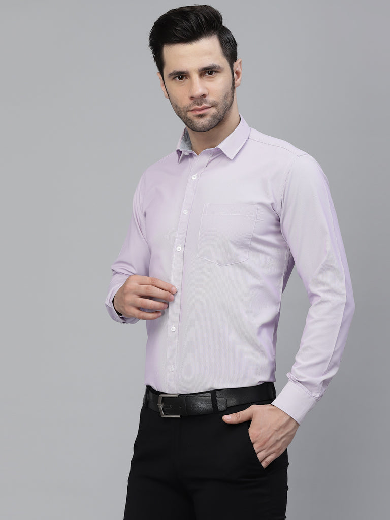 Style Quotient Men Lilac Pencil Striped Polycotton Regular Fit Formal Shirt-Mens Shirt-StyleQuotient